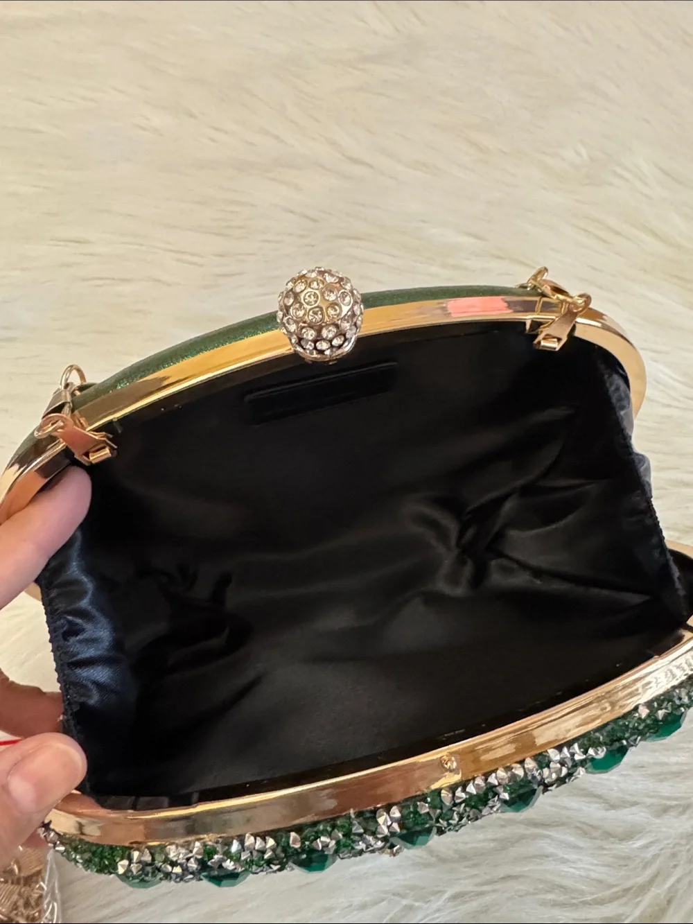RAMLA Embellished Emerald Crystal Evening Clutch Crossbody Hand Bag